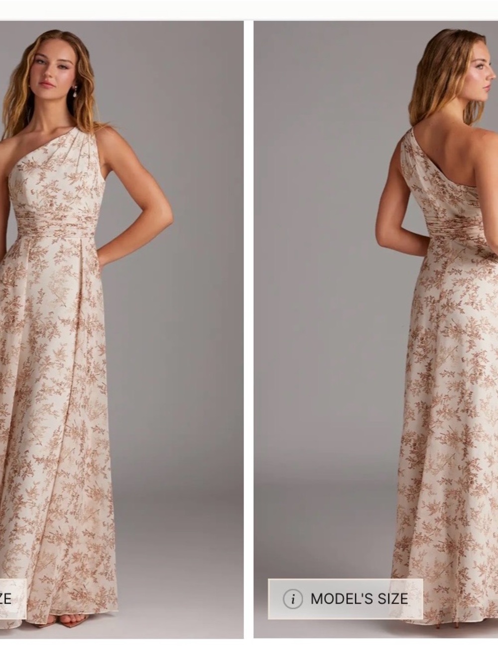 Azazie One-Shoulder Cream Dress with Tan Floral Print